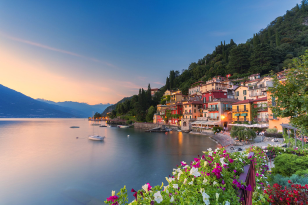 sunset over varenna lake como italy