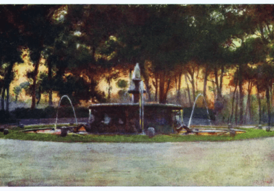 Gardens of the Villa Borghese, watercolour by Alberto Pisa